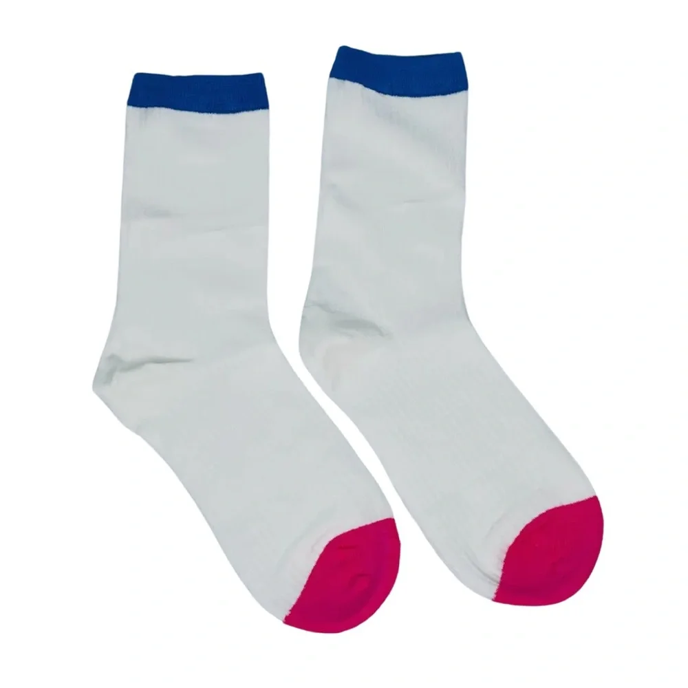 Color Block Crew Socks Set of 2 | Cotton Blend | One Size | Pink & White | NWT
